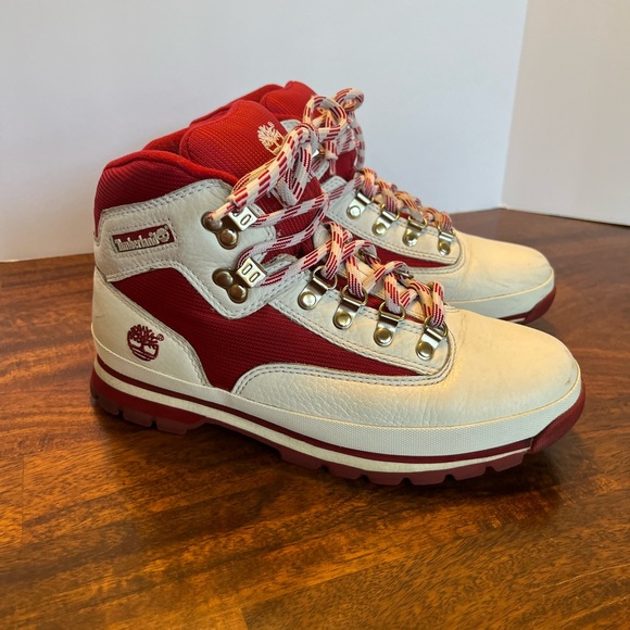 TIMBERLAND Euro Hiker Mid Leather Hiking Boot, 90s Vintage Red/White, Size 9 Y2K - Picture 7 of 13